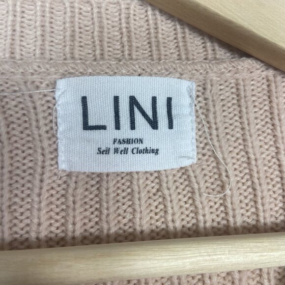 Lini Ribbed Crew Neck Sweater Size M Blush Pink Flare Sleeve Cropped Preppy - Picture 3 of 7
